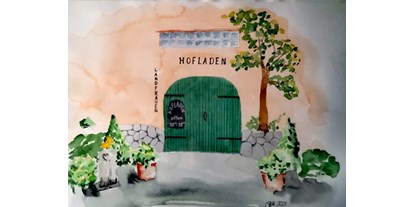 regionale Produkte - Beeren: Heidelbeeren - Mecklenburg-Vorpommern - Kreative Gestaltung vom Hofladeneingang - Hofladen der Landfrauen in Leezen