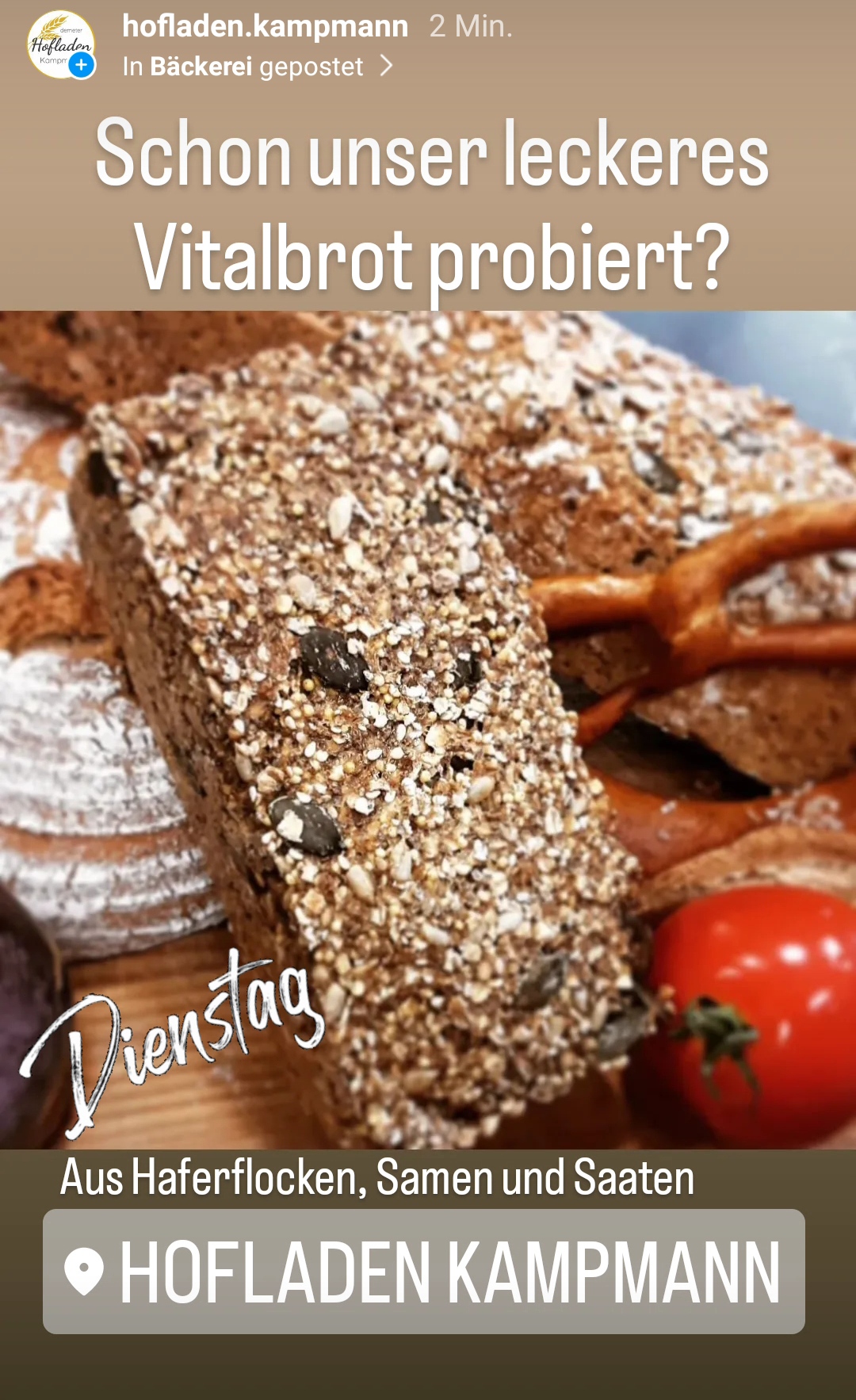 Hofladen: Unser Vitalbrot... 
Ohne Hefe und Sauerteig - Hofladen Kampmann