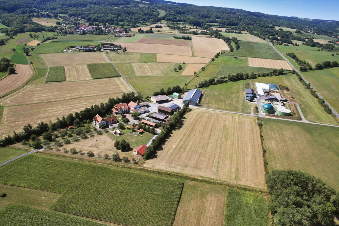 Hofladen: Luftansicht unseres Hofes - Weihersmühle